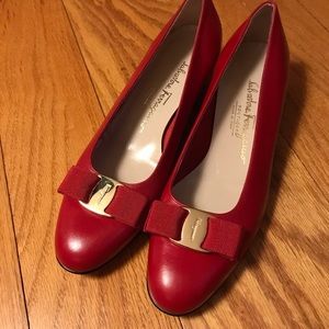 Salvatore Ferragamo Red Heels with Gold Accent